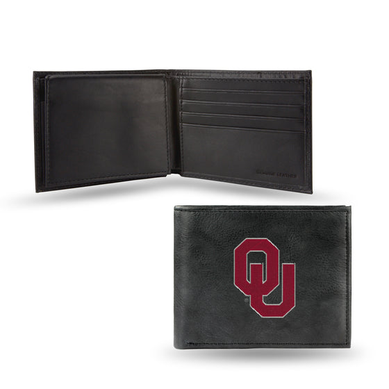 NCAA  Oklahoma Sooners  Embroidered Genuine Leather Billfold Wallet 3.25" x 4.25" - Slim