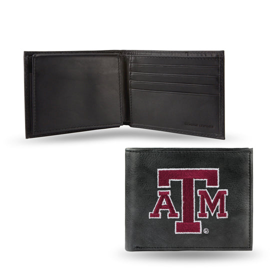 NCAA  Texas A&M Aggies  Embroidered Genuine Leather Billfold Wallet 3.25" x 4.25" - Slim