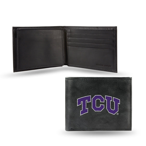 NCAA  TCU Horned Frogs  Embroidered Genuine Leather Billfold Wallet 3.25" x 4.25" - Slim