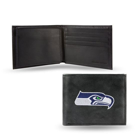 NFL Football Seattle Seahawks  Embroidered Genuine Leather Billfold Wallet 3.25" x 4.25" - Slim