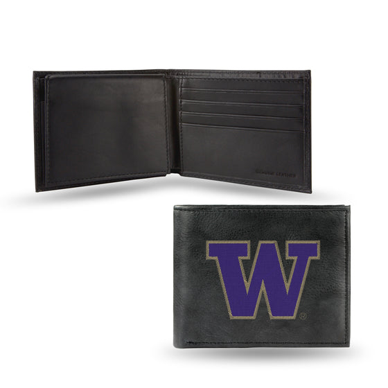 NCAA  Washington Huskies  Embroidered Genuine Leather Billfold Wallet 3.25" x 4.25" - Slim