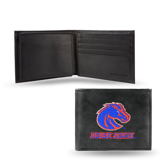 NCAA  Boise State Broncos  Embroidered Genuine Leather Billfold Wallet 3.25" x 4.25" - Slim