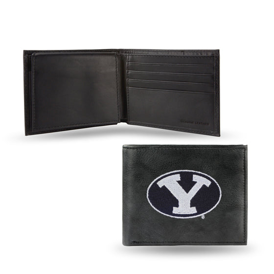 NCAA  BYU Cougars  Embroidered Genuine Leather Billfold Wallet 3.25" x 4.25" - Slim