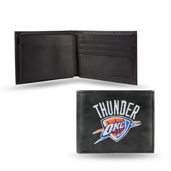 NBA Basketball Oklahoma City Thunder  Embroidered Genuine Leather Billfold Wallet 3.25" x 4.25" - Slim