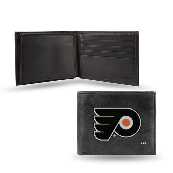 NHL Hockey Philadelphia Flyers  Embroidered Genuine Leather Billfold Wallet 3.25" x 4.25" - Slim