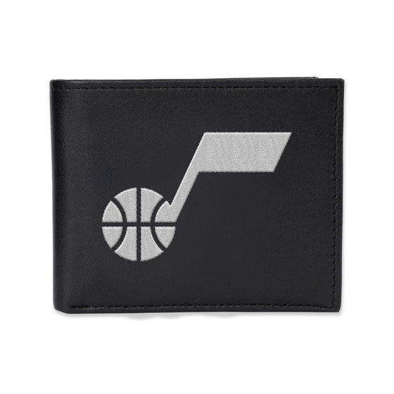 NBA Basketball Utah Jazz Primary Embroidered Genuine Leather Billfold Wallet 3.25" x 4.25" - Slim