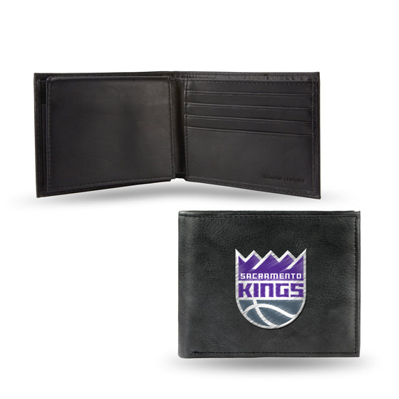 NBA Basketball Sacramento Kings  Embroidered Genuine Leather Billfold Wallet 3.25" x 4.25" - Slim
