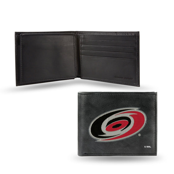 NHL Hockey Carolina Hurricanes  Embroidered Genuine Leather Billfold Wallet 3.25" x 4.25" - Slim