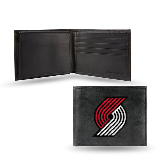 NBA Basketball Portland Trail Blazers  Embroidered Genuine Leather Billfold Wallet 3.25" x 4.25" - Slim