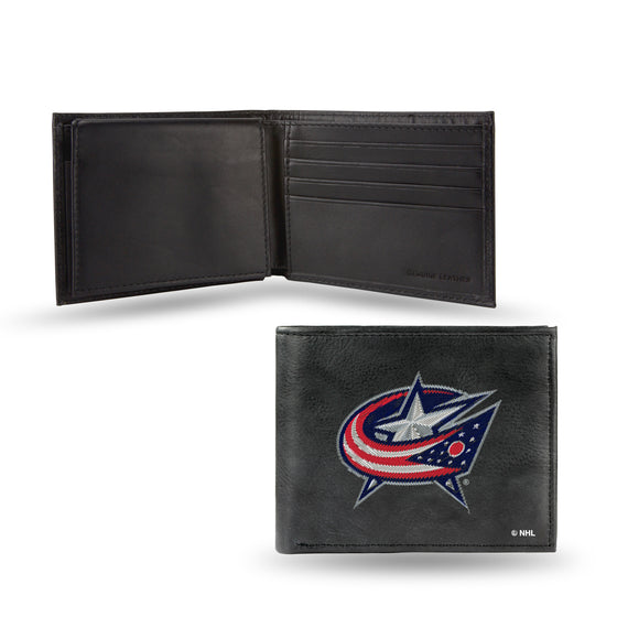 NHL Hockey Columbus Blue Jackets  Embroidered Genuine Leather Billfold Wallet 3.25" x 4.25" - Slim