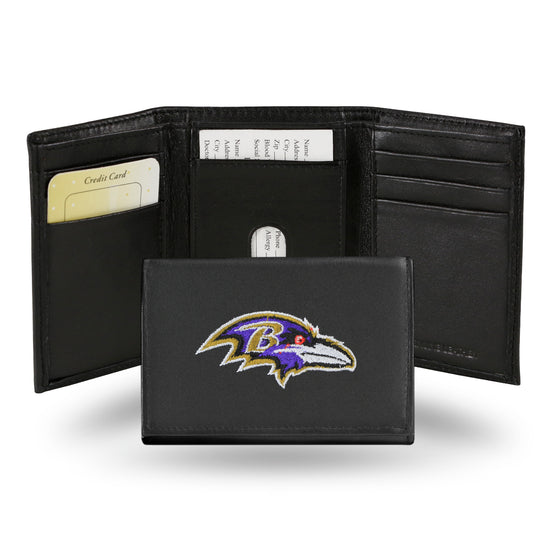 NFL Football Baltimore Ravens  Embroidered Genuine Leather Tri-fold Wallet 3.25" x 4.25" - Slim