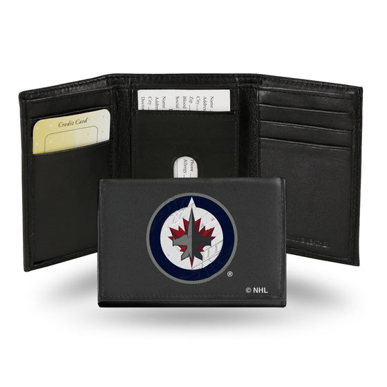 NHL Hockey Winnipeg Jets  Embroidered Genuine Leather Tri-fold Wallet 3.25" x 4.25" - Slim