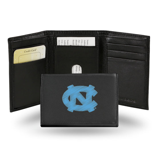 NCAA  North Carolina Tar Heels  Embroidered Genuine Leather Tri-fold Wallet 3.25" x 4.25" - Slim