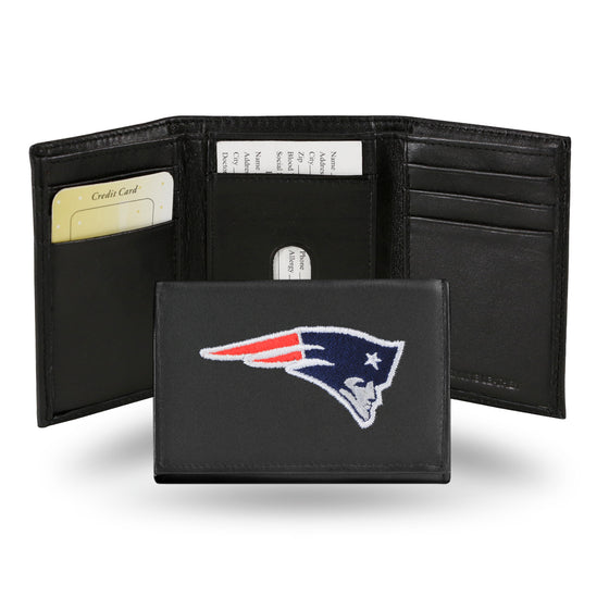 NFL Football New England Patriots  Embroidered Genuine Leather Tri-fold Wallet 3.25" x 4.25" - Slim
