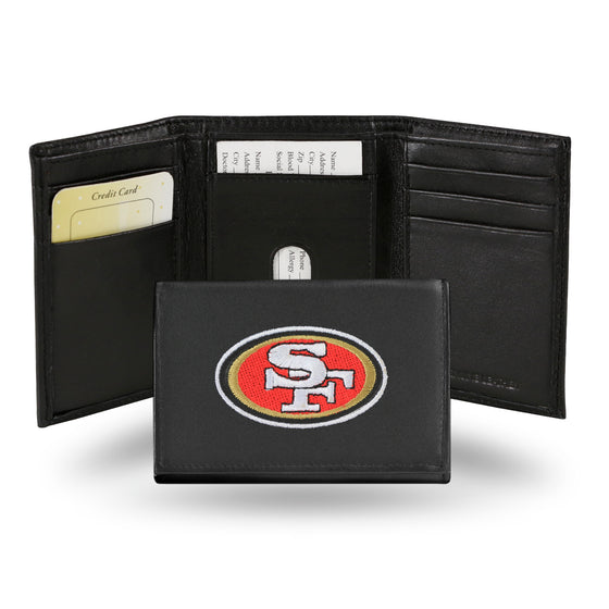 NFL Football San Francisco 49ers  Embroidered Genuine Leather Tri-fold Wallet 3.25" x 4.25" - Slim