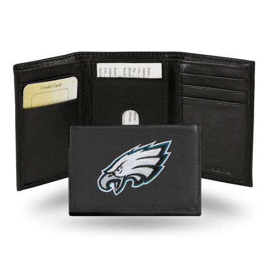 NFL Football Philadelphia Eagles  Embroidered Genuine Leather Tri-fold Wallet 3.25" x 4.25" - Slim