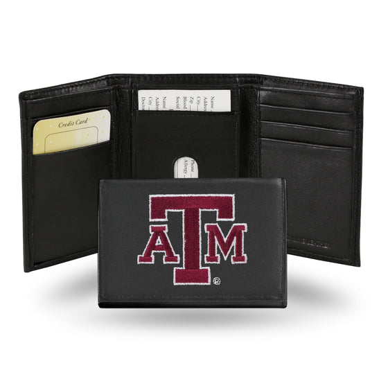 NCAA  Texas A&M Aggies  Embroidered Genuine Leather Tri-fold Wallet 3.25" x 4.25" - Slim