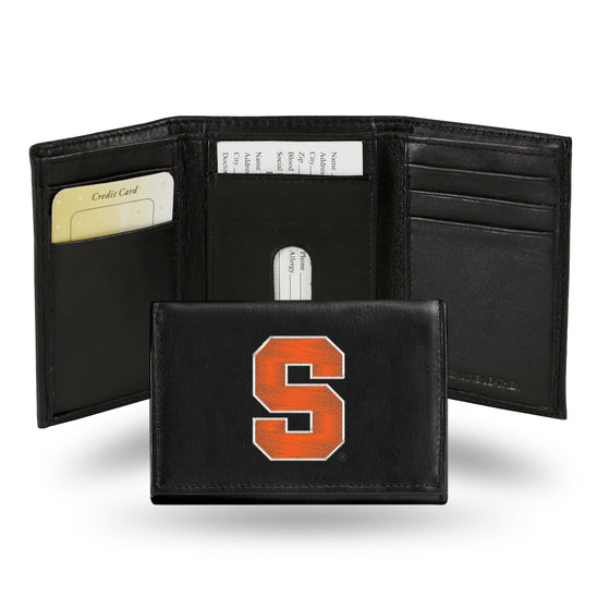NCAA  Syracuse Orange  Embroidered Genuine Leather Tri-fold Wallet 3.25" x 4.25" - Slim