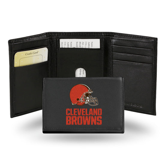 NFL Football Cleveland Browns  Embroidered Genuine Leather Tri-fold Wallet 3.25" x 4.25" - Slim