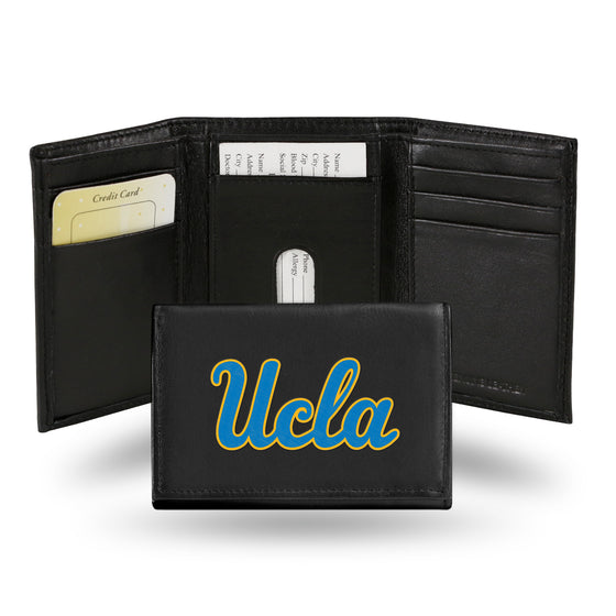 NCAA  UCLA Bruins  Embroidered Genuine Leather Tri-fold Wallet 3.25" x 4.25" - Slim