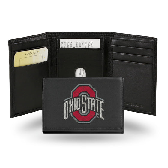 NCAA  Ohio State Buckeyes  Embroidered Genuine Leather Tri-fold Wallet 3.25" x 4.25" - Slim