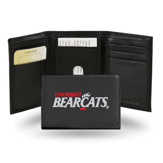 NCAA  Cincinnati Bearcats  Embroidered Genuine Leather Tri-fold Wallet 3.25" x 4.25" - Slim