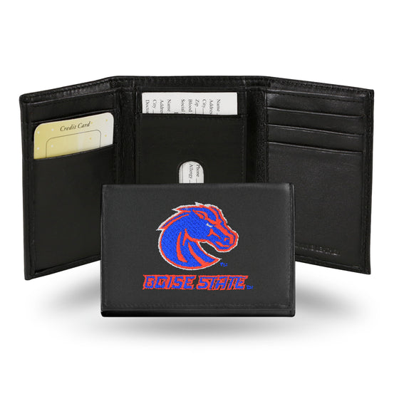 NCAA  Boise State Broncos  Embroidered Genuine Leather Tri-fold Wallet 3.25" x 4.25" - Slim