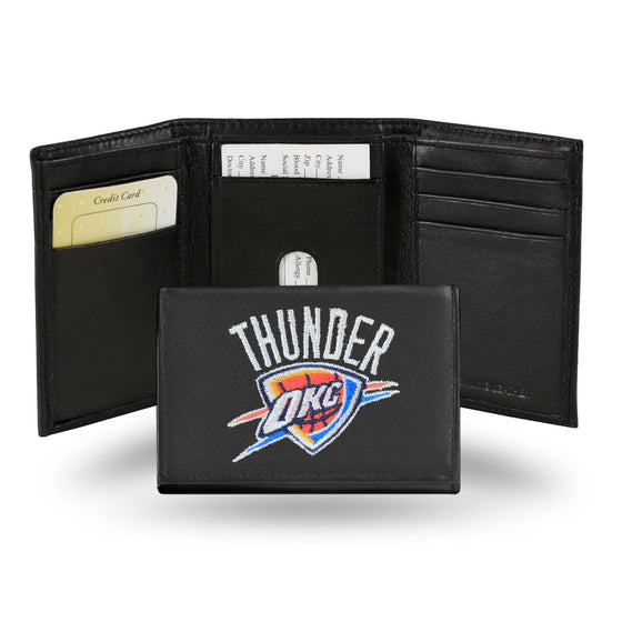 NBA Basketball Oklahoma City Thunder  Embroidered Genuine Leather Tri-fold Wallet 3.25" x 4.25" - Slim
