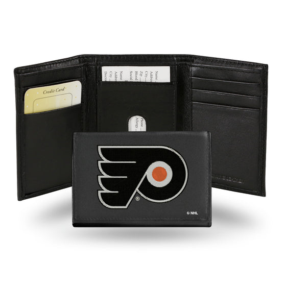 NHL Hockey Philadelphia Flyers  Embroidered Genuine Leather Tri-fold Wallet 3.25" x 4.25" - Slim