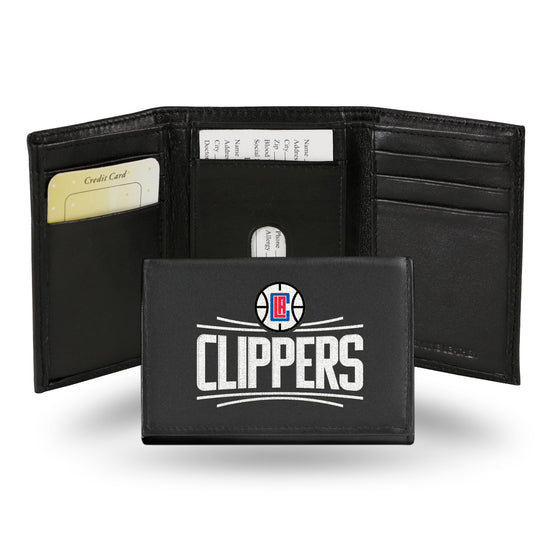 NBA Basketball Los Angeles Clippers  Embroidered Genuine Leather Tri-fold Wallet 3.25" x 4.25" - Slim