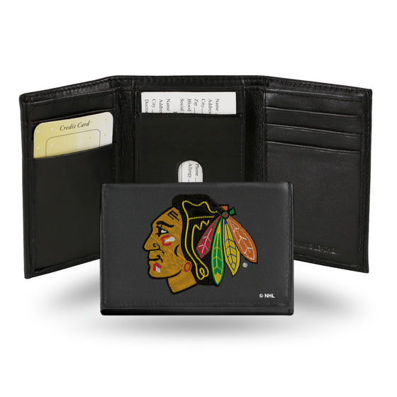 NHL Hockey Chicago Blackhawks  Embroidered Genuine Leather Tri-fold Wallet 3.25" x 4.25" - Slim