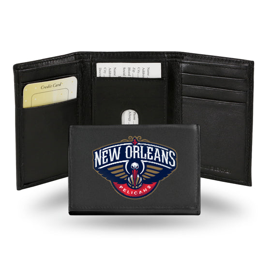 NBA Basketball New Orleans Pelicans  Embroidered Genuine Leather Tri-fold Wallet 3.25" x 4.25" - Slim