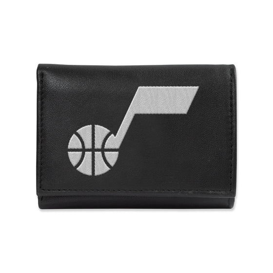 NBA Basketball Utah Jazz  Embroidered Genuine Leather Tri-fold Wallet 3.25" x 4.25" - Slim