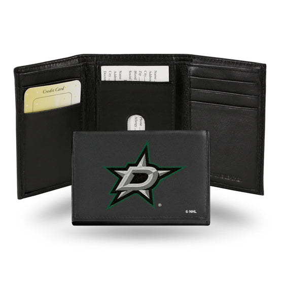 NHL Hockey Dallas Stars  Embroidered Genuine Leather Tri-fold Wallet 3.25" x 4.25" - Slim