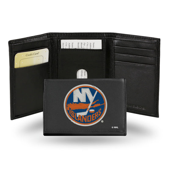 NHL Hockey New York Islanders  Embroidered Genuine Leather Tri-fold Wallet 3.25" x 4.25" - Slim