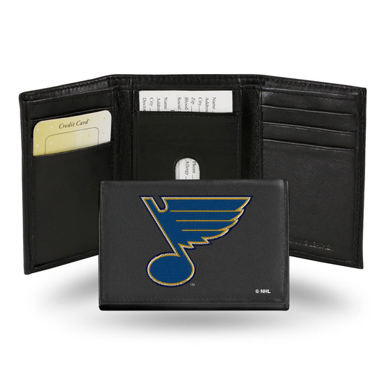 NHL Hockey St. Louis Blues  Embroidered Genuine Leather Tri-fold Wallet 3.25" x 4.25" - Slim