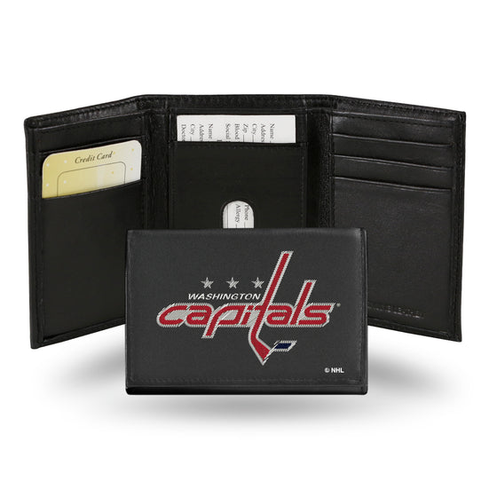 NHL Hockey Washington Capitals  Embroidered Genuine Leather Tri-fold Wallet 3.25" x 4.25" - Slim