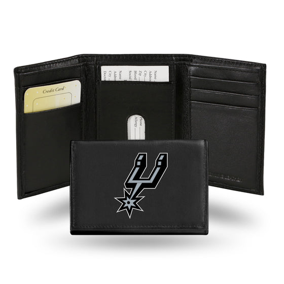 NBA Basketball San Antonio Spurs  Embroidered Genuine Leather Tri-fold Wallet 3.25" x 4.25" - Slim