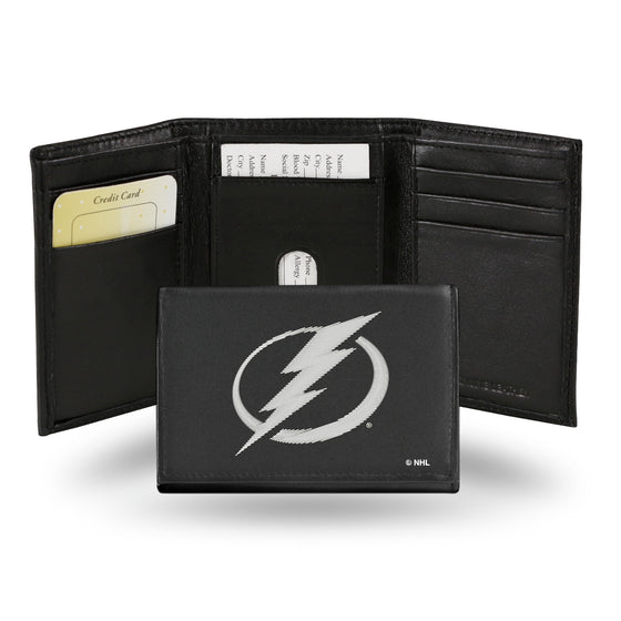 NHL Hockey Tampa Bay Lightning  Embroidered Genuine Leather Tri-fold Wallet 3.25" x 4.25" - Slim