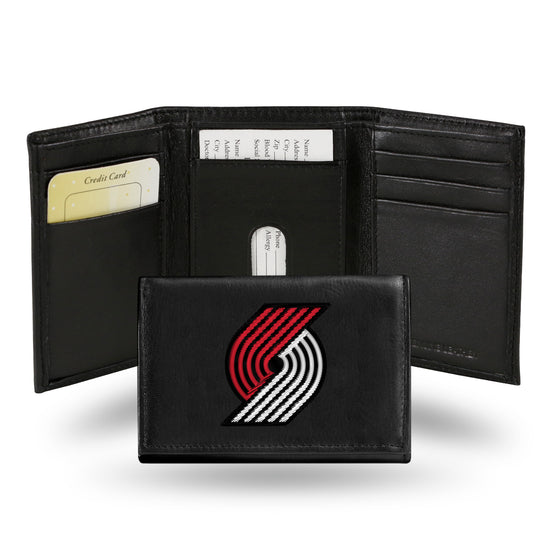 NBA Basketball Portland Trail Blazers  Embroidered Genuine Leather Tri-fold Wallet 3.25" x 4.25" - Slim