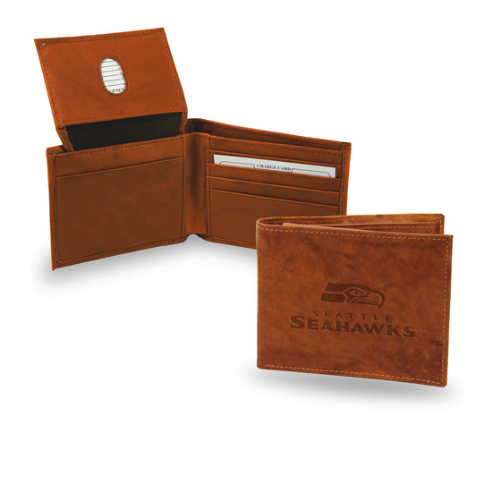 NFL Football Seattle Seahawks  Genuine Leather Billfold Wallet - 3.25" x 4.25" - Slim Style
