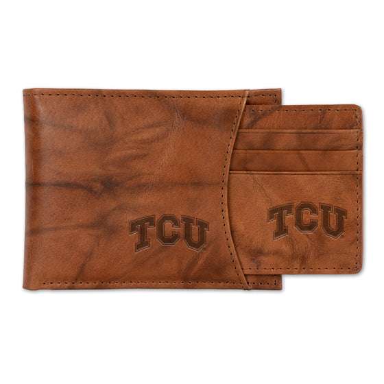 NCAA  TCU Horned Frogs  Genuine Leather Slider Wallet - 2 Gifts in One