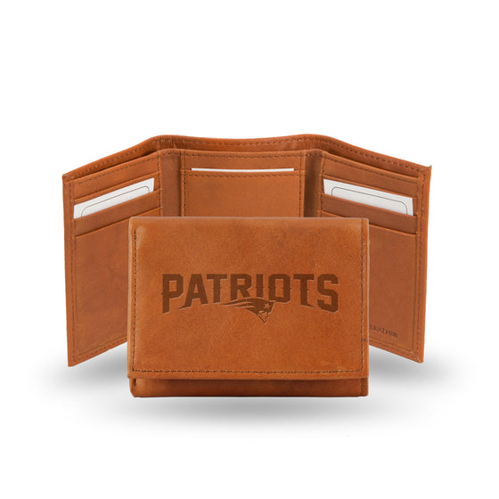 NFL Football New England Patriots  Brown Embossed Genuine Leather Tri-Fold Wallet