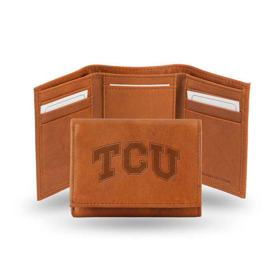 NCAA  TCU Horned Frogs  Brown Embossed Genuine Leather Tri-Fold Wallet