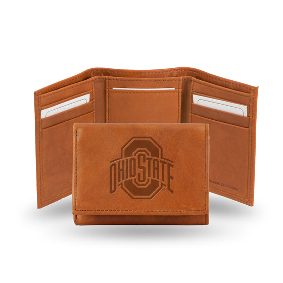 NCAA  Ohio State Buckeyes  Brown Embossed Genuine Leather Tri-Fold Wallet