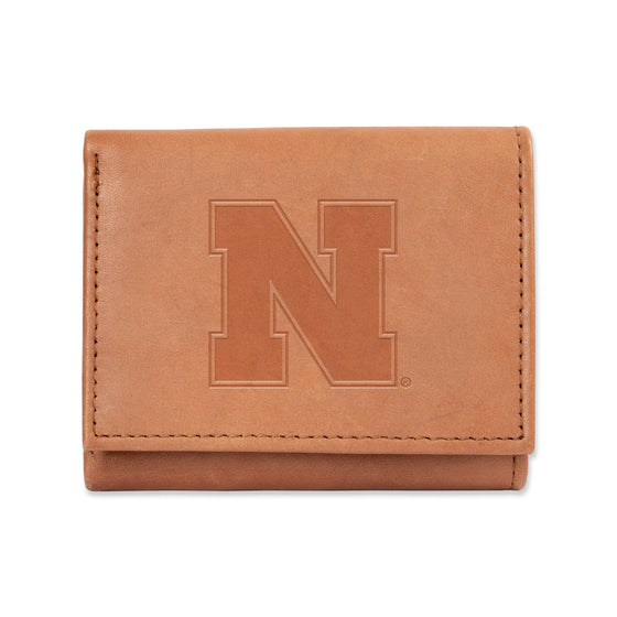 NCAA  Nebraska Cornhuskers  Brown Embossed Genuine Leather Tri-Fold Wallet