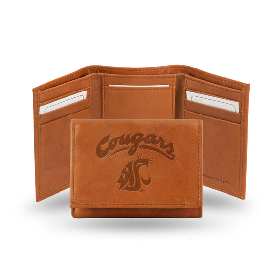 NCAA  Washington State Cougars  Brown Embossed Genuine Leather Tri-Fold Wallet