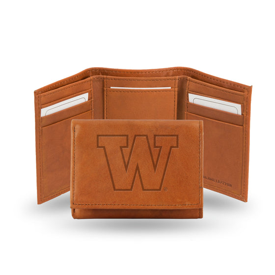 NCAA  Washington Huskies  Brown Embossed Genuine Leather Tri-Fold Wallet