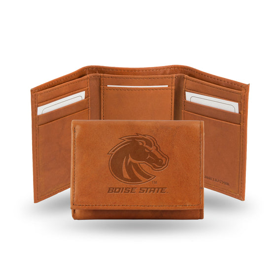 NCAA  Boise State Broncos  Brown Embossed Genuine Leather Tri-Fold Wallet