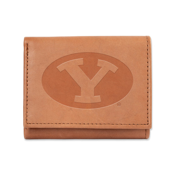 NCAA  BYU Cougars  Brown Embossed Genuine Leather Tri-Fold Wallet